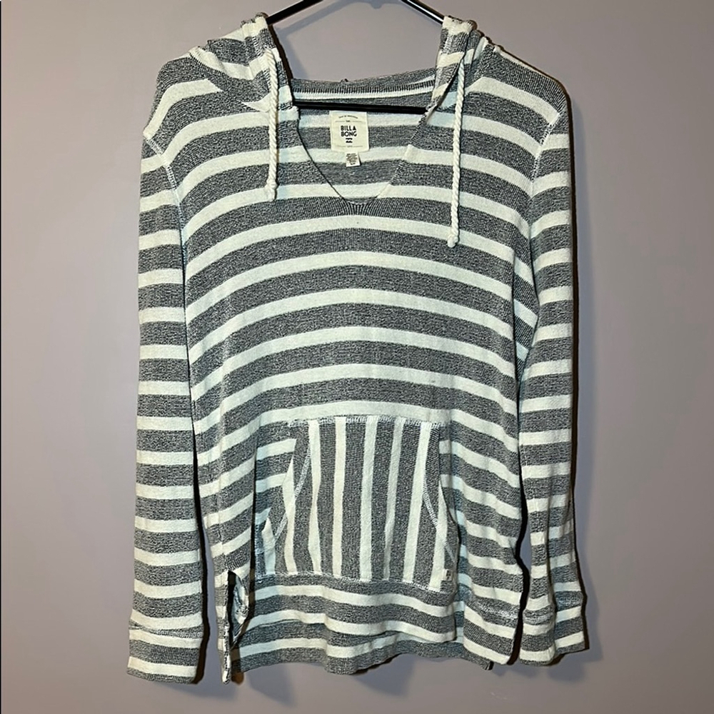 Billabong Striped Hoodie Gray White Pullover Surf Style S - Picture 1 of 6